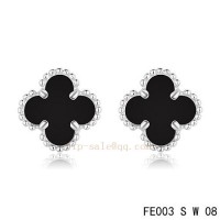 Van Cleef and Arpels Clover Onyx white gold earrings wholesale	