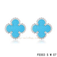 Van Cleef and Arpels Clover Turquoise white gold earrings replica