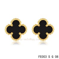 Cheap Van Cleef and Arpels Clover Onyx yellow gold earrings	