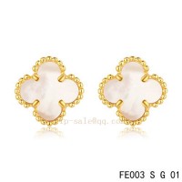 Van Cleef and Arpels Clover White mother of pearl yellow gold earrings	