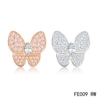 Van cleef & arpels Butterflies white and pink gold earrings,diamonds	