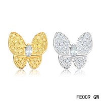 Van cleef & arpels Butterflies white and yellow gold earrings,diamonds