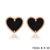 Van cleef & arpels Sweet Alhambra heart Earrings pink gold,onyx