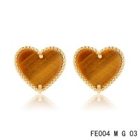 Van cleef & arpels Sweet Alhambra heart Earrings yellow gold,tigers eye	