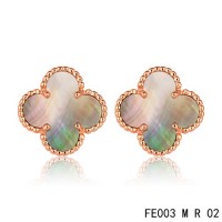 Van cleef & arpels Sweet Alhambra Clover Earrings pink gold,Brown Mother-of-Pearl	