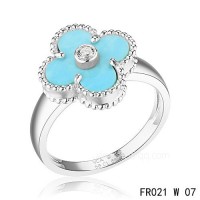 Van Cleef Vintage Alhambra ring<li>In white gold with turquoise	