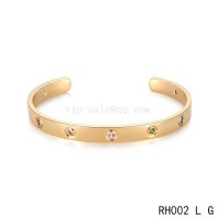 Cartier Love open Bracelet in yellow gold with colroed stones