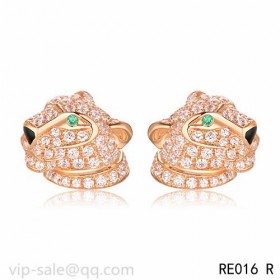 Panth�re DE Cartier Earrings in 18K pink gold fully diamond-paved with panther head motif