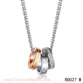 Cartier love necklace white gold chain with three 18k gold rings 