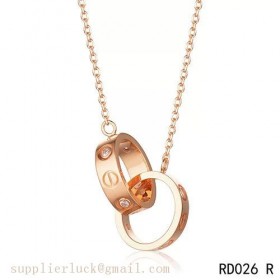 Cartier love necklace in 18K pink gold with two rings