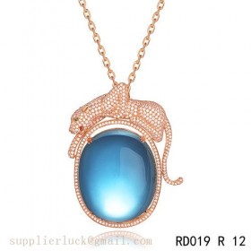 Panthere de Cartier blue crystal pendant necklace in pink gold with diamonds 