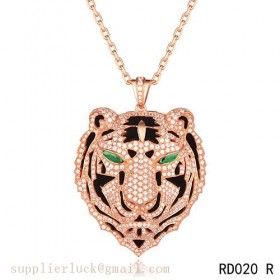 Panthere de Cartier Leopard head pendant in pink gold with emeralds and diamonds
