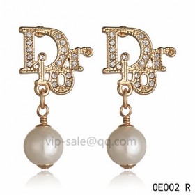 DIOR OBLIQUE Earring in the yollow gold with Silver resin beads pendants
