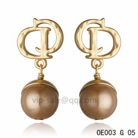 DIOR OBLIQUE Double D Earring in the yollow gold with Copper resin beads pendants