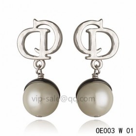 DIOR OBLIQUE Double D Earring in the white gold with Silver resin beads pendants
