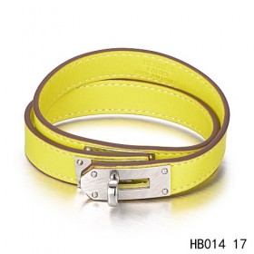 Hermes Kelly Double Tour lemon barenia calfskin leather bracelet 