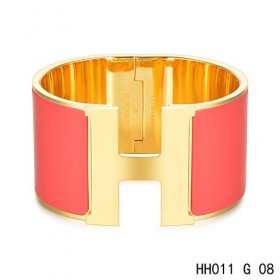 Hermes Clic H Extra-Large Bracelet / red enamel / yellow gold