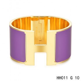 Hermes Clic H Extra-Large Bracelet / purple enamel / yellow gold