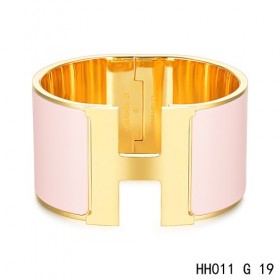 Hermes Clic H Extra-Large Bracelet / salmon pink enamel / yellow gold