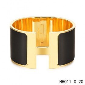 Hermes Clic H Extra-Large Bracelet / black enamel / yellow gold