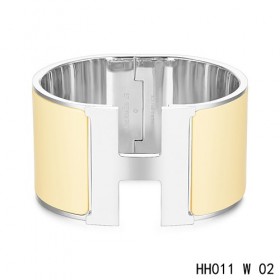 Hermes Clic H Extra-Large Bracelet / cream enamel / white gold