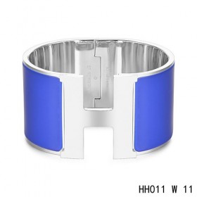 Hermes Clic H Extra-Large Bracelet / deep blue enamel / white gold