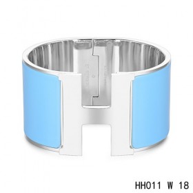 Hermes Clic H Extra-Large Bracelet / transat blue enamel / white gold