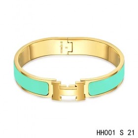 Hermes Clic H narrow Bracelet / enamel atoll blue / yellow gold