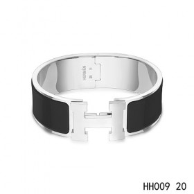 Hermes Clic-Clac H wide Bracelet / enamel black / white gold