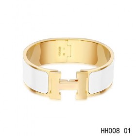 Hermes Clic-Clac H wide Bracelet / enamel white / yellow gold