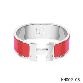 Hermes Clic-Clac H wide Bracelet / enamel red / white gold
