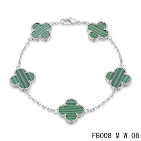 Van cleef & arpels bracelet blanc avec 5 motifs de couleur verte