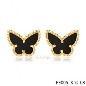 Van Cleef and Arpels Butterflies Onyx yellow gold earrings replica