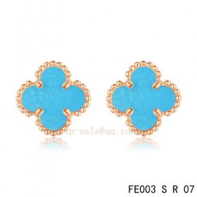 Fake Van Cleef and Arpels Clover Turquoise Pink gold earrings