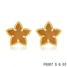 Van cleef & arpels Sweet Alhambra Star Earrings yellow gold,tiger's eye