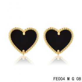 Van cleef & arpels Sweet Alhambra heart Earrings yellow gold,onyx