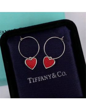 Tiffany Drop Earrings Loving Heart Charm Red Leather Double-sided Wear UK Sale Online Lady 