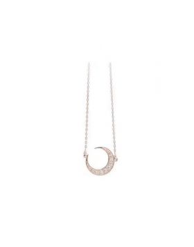 Tiffany Crescent Pendant Paved Crystals Chain Necklace Silver/Pink Gold UK Sale Women Valentine Gift