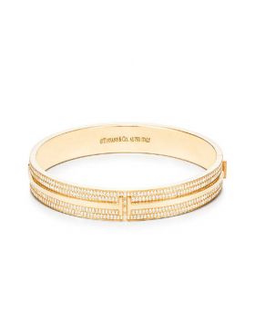 Tiffany T Two Thin Hinged Clone Crystals Bangle Silver Pink/Yellow Gold Party 2018 Newest Women GRP09667