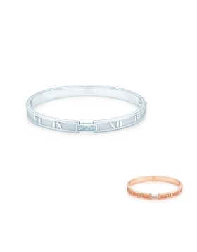 Tiffany Atlas Ladies' Closed Hinged Silver Pink/ Yellow Gold Bangle Crystals Review UK Sale GRP03265/GRP03235