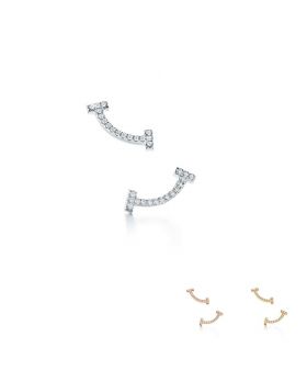 Tiffany T Smile Earrings Crystals Silver Pink/Yellow Gold Celebrities 2018 Street Fashion Women Sale