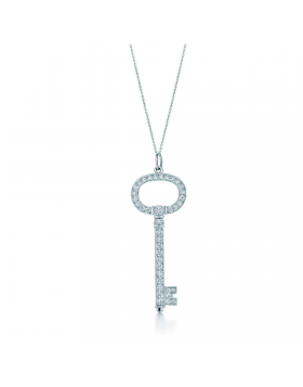 Tiffany Keys Oval Key Pendant Chain Necklace Diamonds Sterling Silver America Sale GRP03245