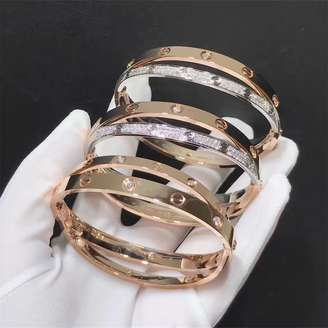 Solid 18k Gold Cartier Love Bracelet 18k Pink Gold 18k White Gold Set With 144 Brilliant Cut Diamonds Totaling 1 47 Carats Sold With A Screwdriver International Brand Replica Jewelry For Sale Make