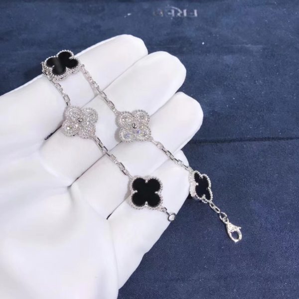 VCA Vintage Alhambra Bracelet Onyx white gold diamonds