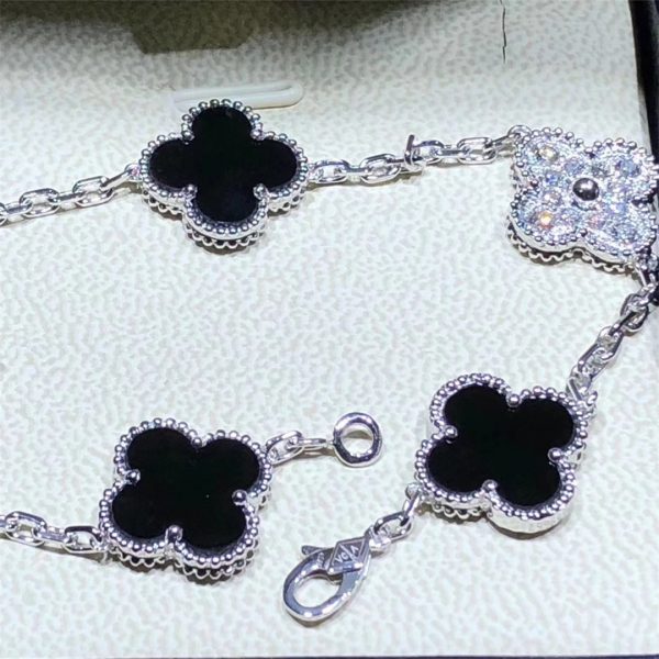 VCA Vintage Alhambra Bracelet Onyx white gold diamonds