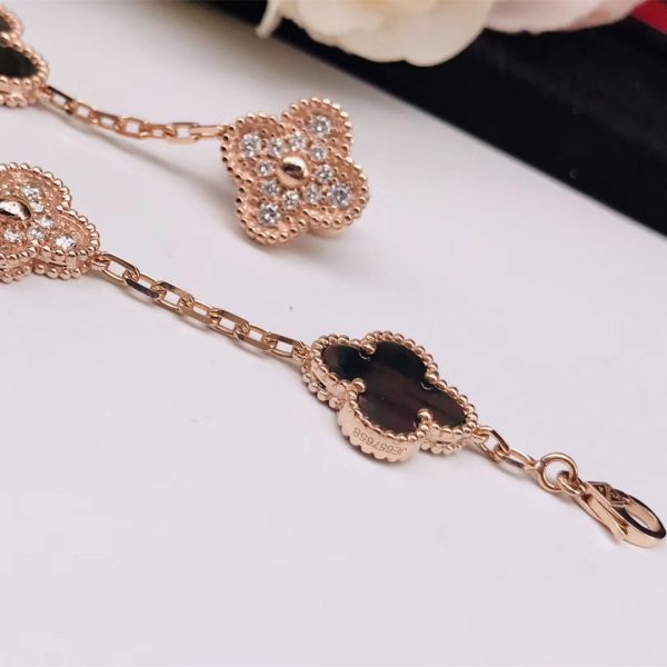 VCA Vintage Alhambra bracelet, 5 motifs Rose gold, Mother-of-pearl, Diamond