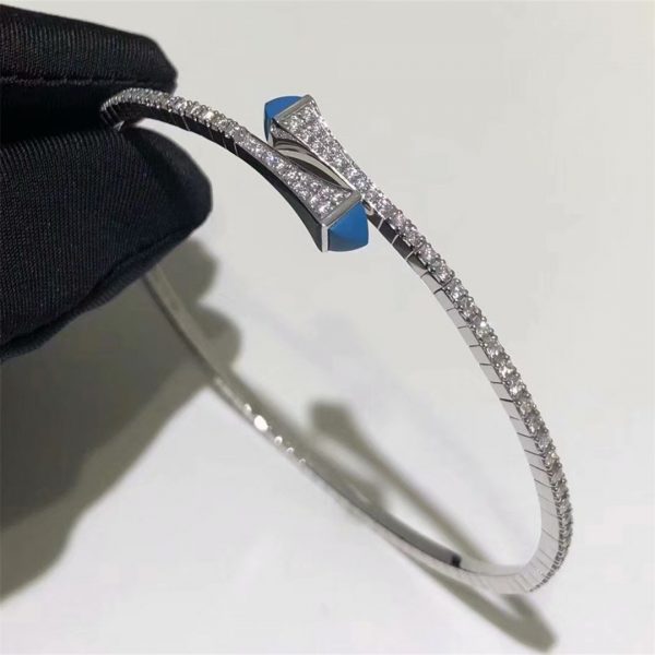 Pure 18 Karat Gold Maril New York Cleo Diamond Slim Slip-on Bracelet with Turquoise