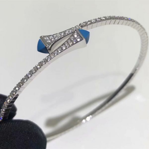 Pure 18 Karat Gold Maril New York Cleo Diamond Slim Slip-on Bracelet with Turquoise