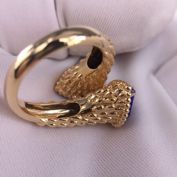 Pure 18k gold Boucheron Serpent Boheme Two Stone Ring set with lapis lazuli