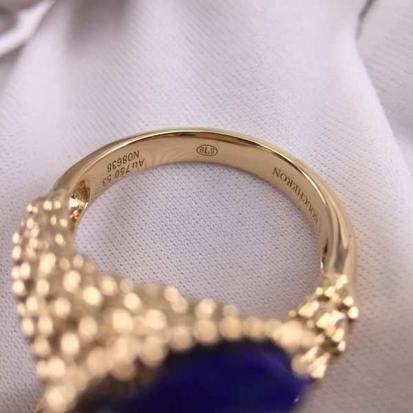 Pure 18k gold Boucheron Serpent Boheme Two Stone Ring set with lapis lazuli